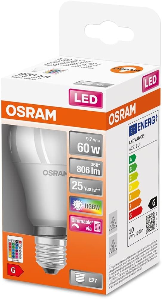 Osram LED Star Rgbw 9.7W 2700K Sarı Işık 806LM E27 Uzaktan Kumandalı