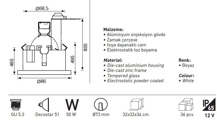 Jupiter Camlı Banyo Spot JH680