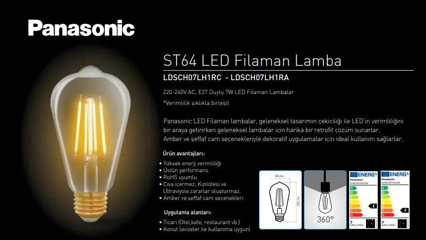 Panasonic E27 LED Filaman ST64 Rustik Lamba 7W 630lm 2000K Gold - Panasonic