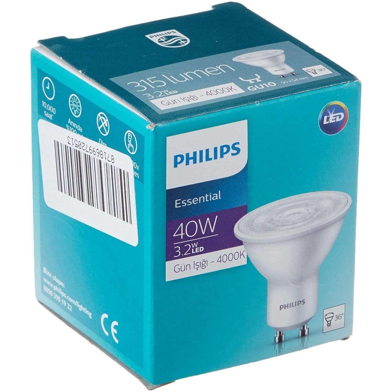 PHILIPS ESSENTİAL 3,2W 40W GU10 LED SPOT AMPUL 4000K - Philips